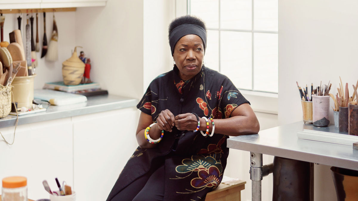 Magdalene Odundo in her studio at home near Farnham, Surrey